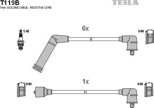 TESLA T119B - Комплект проводів запалювання autozip.com.ua