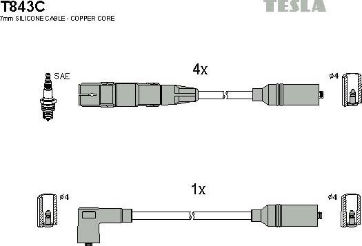 TESLA T843C - Комплект проводів запалювання autozip.com.ua