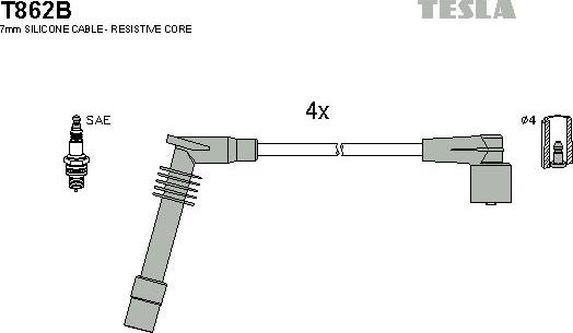 TESLA T862B - Комплект проводів запалювання autozip.com.ua