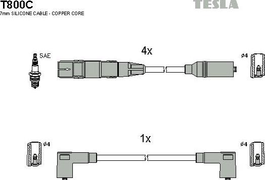 TESLA T800C - Комплект проводів запалювання autozip.com.ua