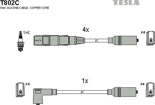 TESLA T802C - Комплект проводів запалювання autozip.com.ua