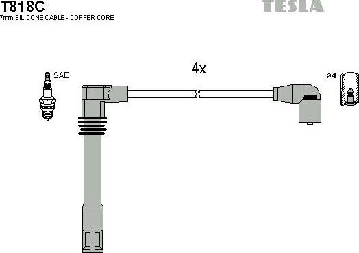 TESLA T818C - Комплект проводів запалювання autozip.com.ua