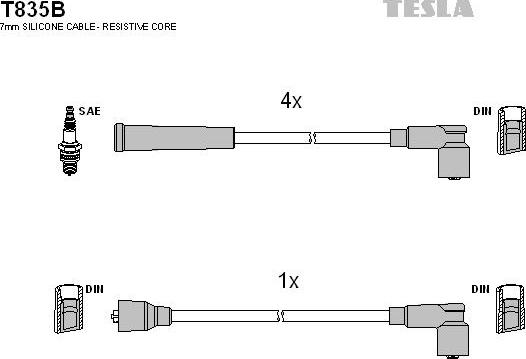 TESLA T835B - Комплект проводів запалювання autozip.com.ua