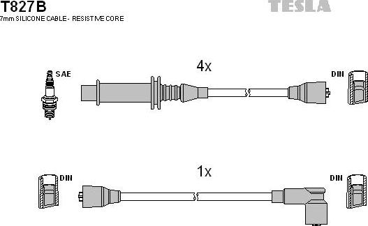 TESLA T827B - Комплект проводів запалювання autozip.com.ua