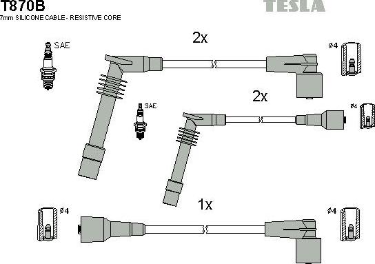TESLA T870B - Комплект проводів запалювання autozip.com.ua
