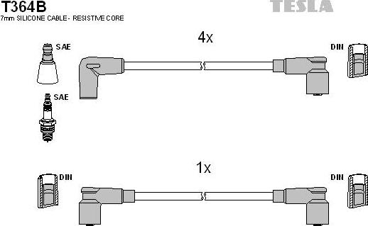 TESLA T364B - Комплект проводів запалювання autozip.com.ua