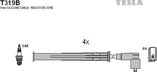 TESLA T319B - Комплект проводів запалювання autozip.com.ua