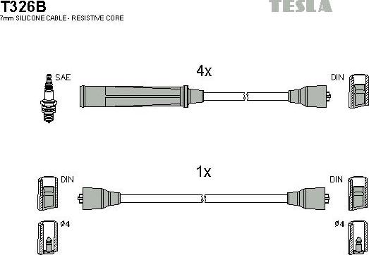 TESLA T326B - Комплект проводів запалювання autozip.com.ua