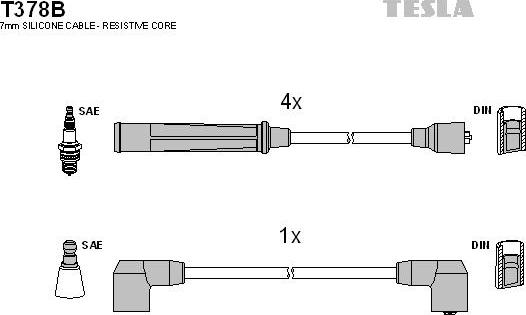 TESLA T378B - Комплект проводів запалювання autozip.com.ua
