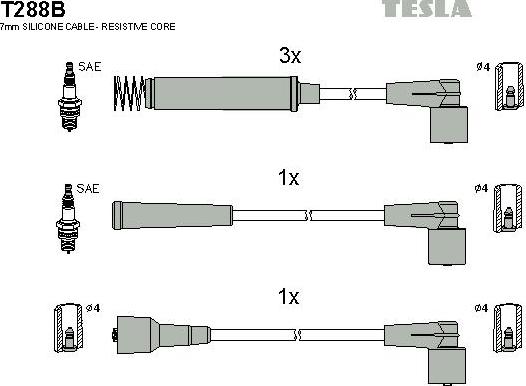 TESLA T288B - Комплект проводів запалювання autozip.com.ua