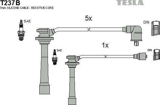 TESLA T237B - Комплект проводів запалювання autozip.com.ua