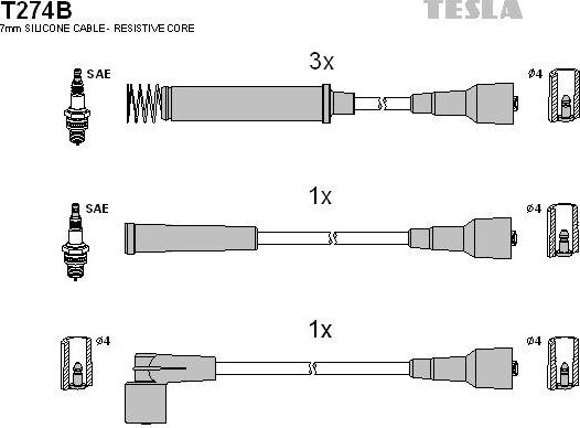TESLA T274B - Комплект проводів запалювання autozip.com.ua