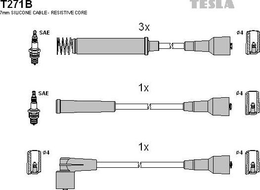 TESLA T271B - Комплект проводів запалювання autozip.com.ua