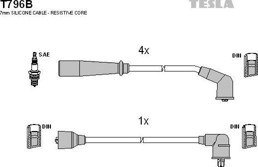 TESLA T796B - Комплект проводів запалювання autozip.com.ua