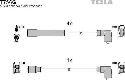 TESLA T756G - Комплект проводів запалювання autozip.com.ua
