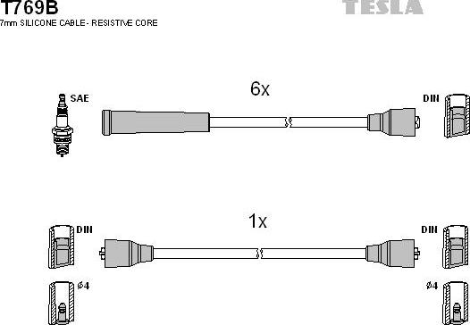 TESLA T769B - Комплект проводів запалювання autozip.com.ua