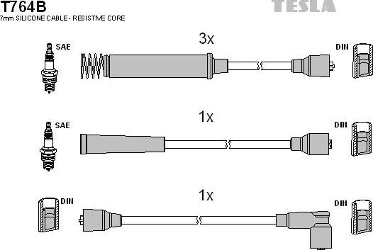 TESLA T764B - Комплект проводів запалювання autozip.com.ua