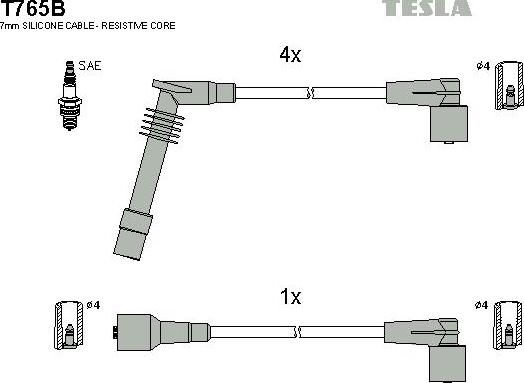 TESLA T765B - Комплект проводів запалювання autozip.com.ua