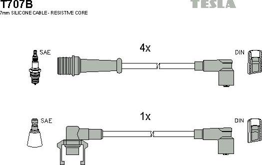 TESLA T707B - Комплект проводів запалювання autozip.com.ua