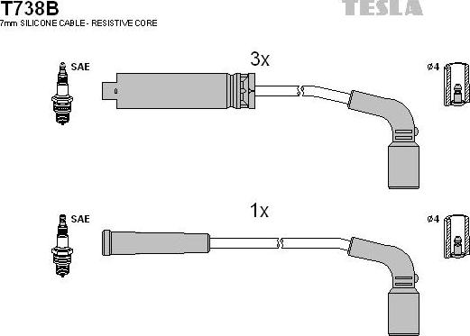 TESLA T738B - Комплект проводів запалювання autozip.com.ua