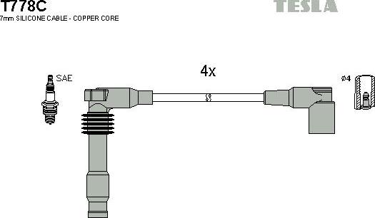 TESLA T778C - Комплект проводів запалювання autozip.com.ua