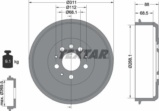 Textar 94012400 - Гальмівний барабан autozip.com.ua