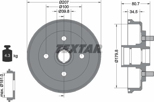 Textar 94017800 - Гальмівний барабан autozip.com.ua