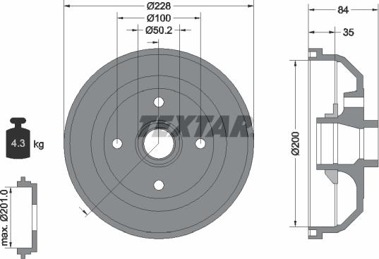 Textar 94022300 - Гальмівний барабан autozip.com.ua