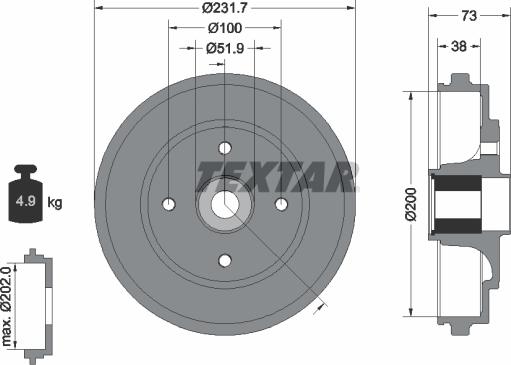 Textar 94027800 - Гальмівний барабан autozip.com.ua