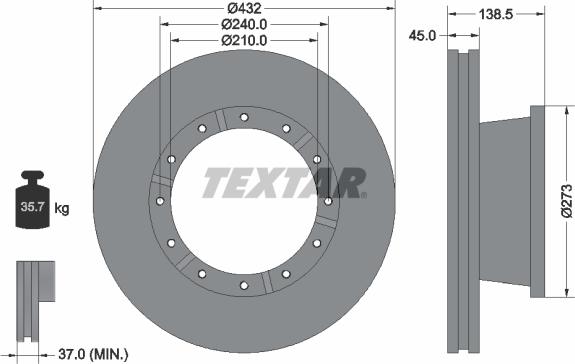 Textar 93142900 - Гальмівний диск autozip.com.ua