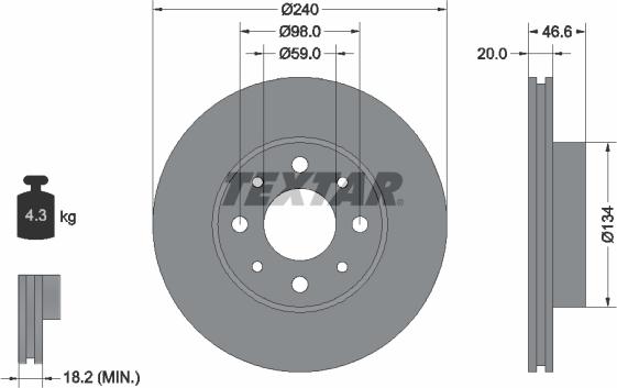 Textar 92090300 - Гальмівний диск autozip.com.ua