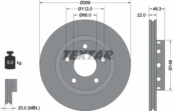 Textar 92098400 - Гальмівний диск autozip.com.ua