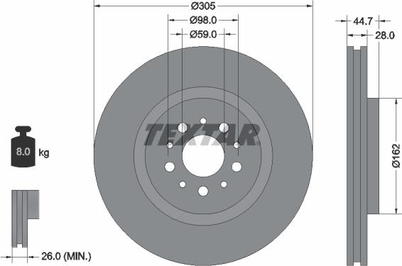 Textar 92092700 - Гальмівний диск autozip.com.ua