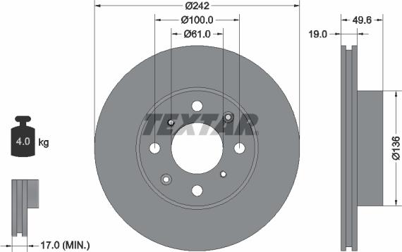 Textar 92046200 - Гальмівний диск autozip.com.ua