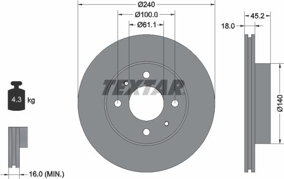 Textar 92063200 - Гальмівний диск autozip.com.ua