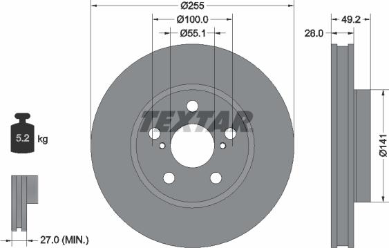 Textar 92077500 - Гальмівний диск autozip.com.ua