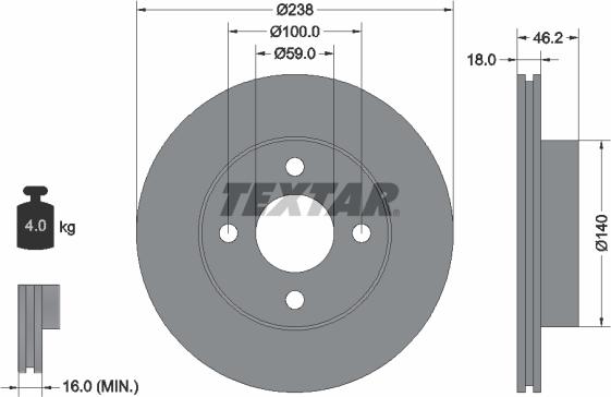 Textar 92144300 - Гальмівний диск autozip.com.ua