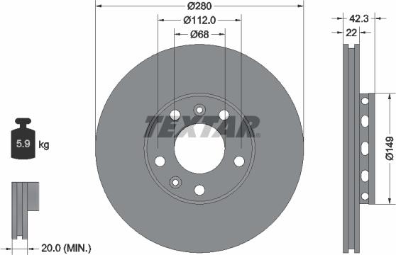 Textar 92152200 - Гальмівний диск autozip.com.ua