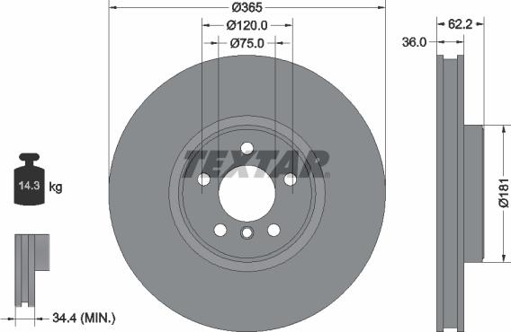 Textar 92161005 - Гальмівний диск autozip.com.ua