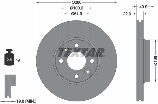 Textar 92119200 - Гальмівний диск autozip.com.ua