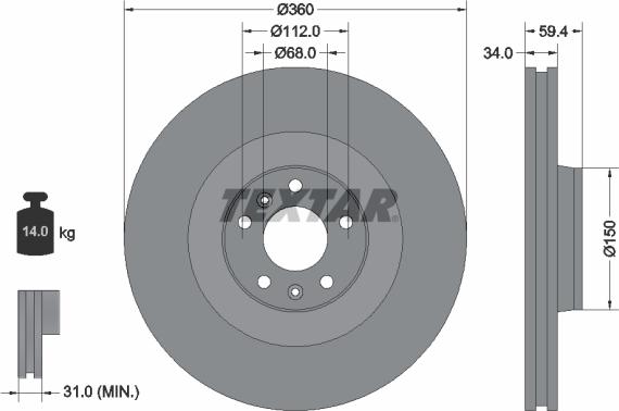 Textar 92122205 - Гальмівний диск autozip.com.ua
