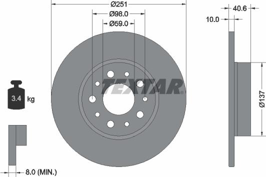 Textar 92244305 - Гальмівний диск autozip.com.ua