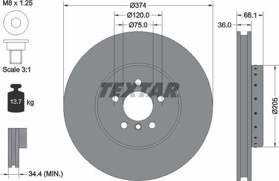 Textar 92266025 - Гальмівний диск autozip.com.ua