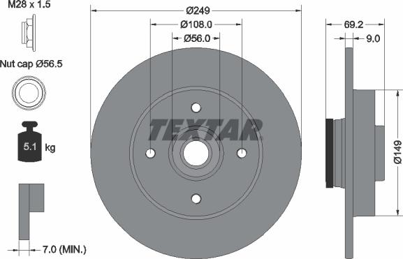 Textar 92202103 - Гальмівний диск autozip.com.ua
