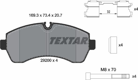 Textar 2920002 - Гальмівні колодки, дискові гальма autozip.com.ua