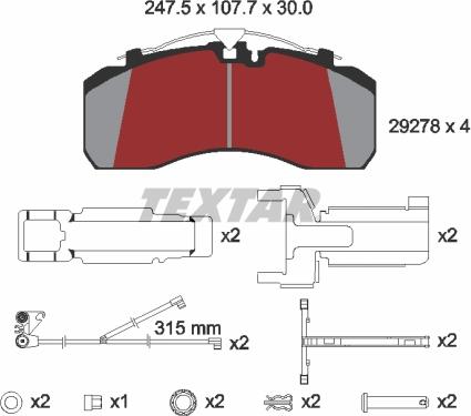 Textar 2927804 - Гальмівні колодки, дискові гальма autozip.com.ua