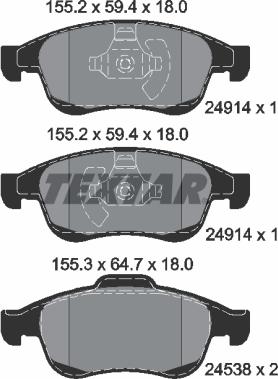 Textar 2491401-1955-00 - Комплект гальм, дисковий гальмівний механізм autozip.com.ua