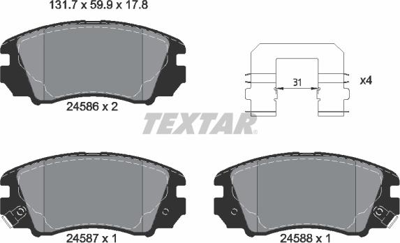 Textar 2458601 - Гальмівні колодки, дискові гальма autozip.com.ua