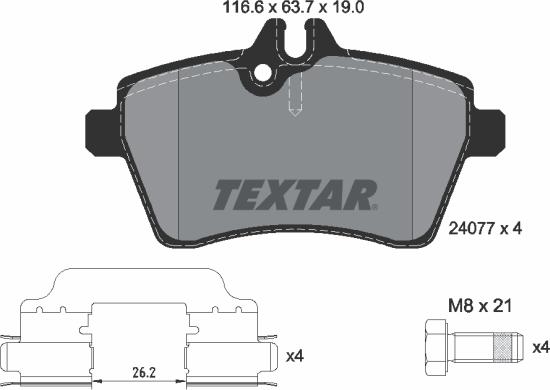 Textar 2407702 - Гальмівні колодки, дискові гальма autozip.com.ua