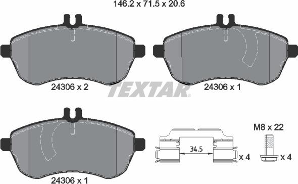 Textar 2430681 - Гальмівні колодки, дискові гальма autozip.com.ua